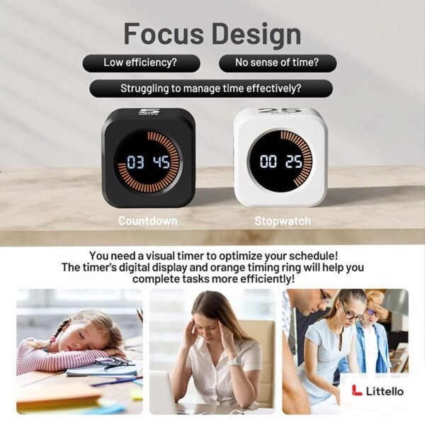 Rotating Pomodoro Cube Timer – Rechargeable Digital Focus Timer